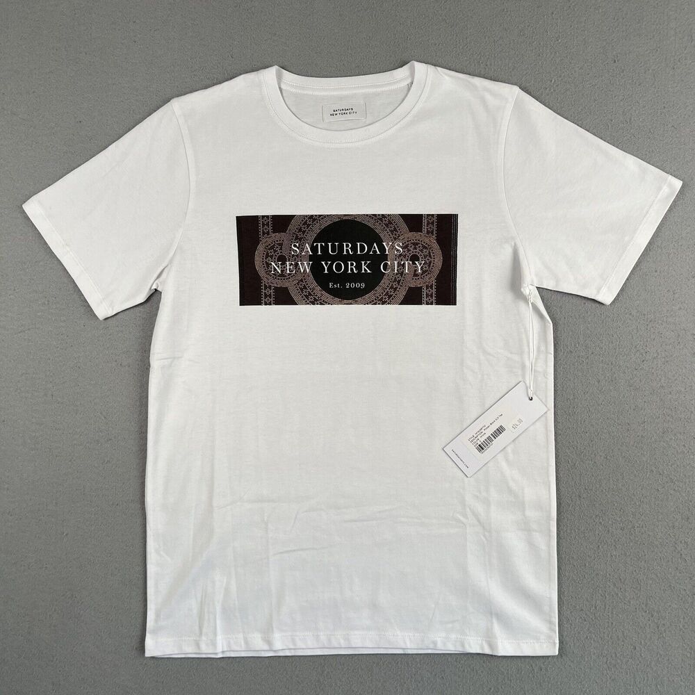 NWT Saturdays NYC White Mosaic Block Short Sleeve Crew Neck Shirt Men’s Size S